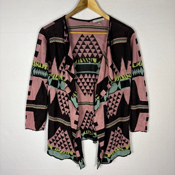 Alberto Makali Sweaters - Alberto Makali Southwestern Tribal Knit Pink Black Open Cardigan Sweater